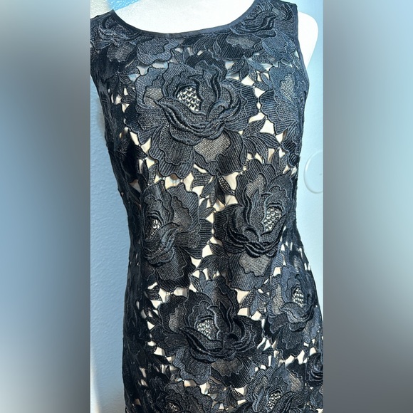 White House Black Market Womens Sheath Black floral Lace Overlay Dress Sz 2 - Picture 14 of 16
